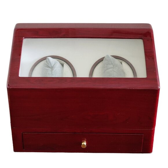 Steinhausen Rotation High Gloss Red Burlwood Finish 2-Watch Winder Case - Picture 1 of 7